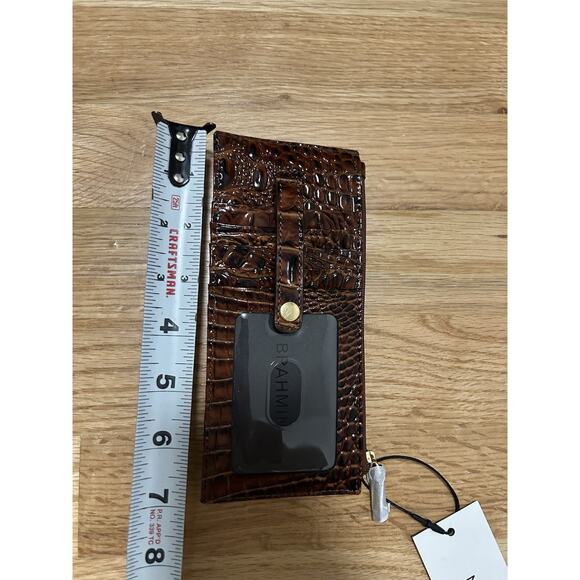 Brahmin Card Case Pecan Brown Melbourne Wallet Croc-Embossed Leather Brown - Picture 5 of 7